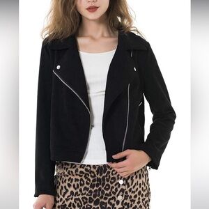Women’s Solid Long Sleeve Faux Suede Motorcycle Jackets Zipper Short Coat